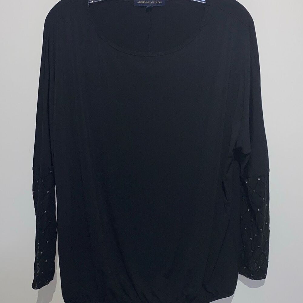 Adrienne Vittadini Women's Black Embellished‎ Long Sleeve Blouse Size XL
